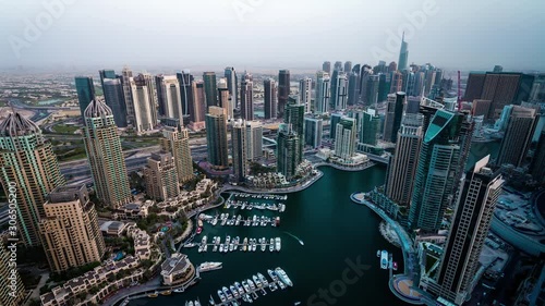 Dubai Marina & Yacht club at Jumeirah Beach, Dubai, United Arab Emirates time lapse