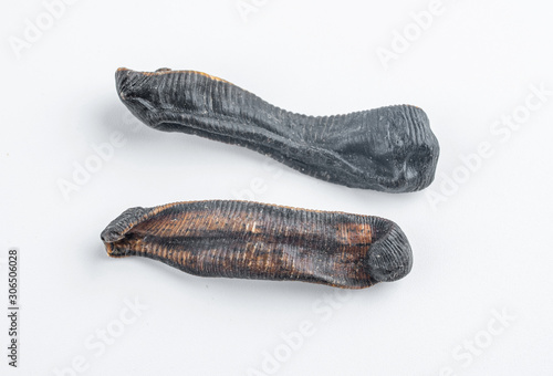 Chinese medicinal herbs leech on white background