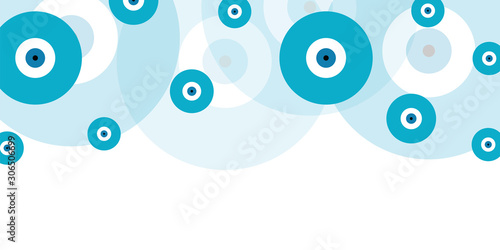 horizontal banner background with evil eyes in blue colors vector