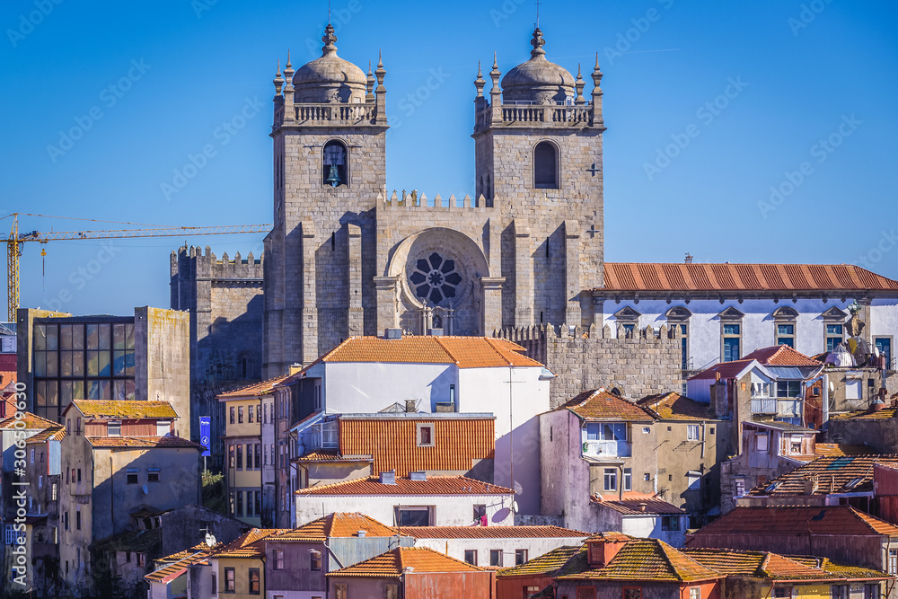 Porto, Portugal - November 13, 2017: Towers of Se Cathedral in Porto city