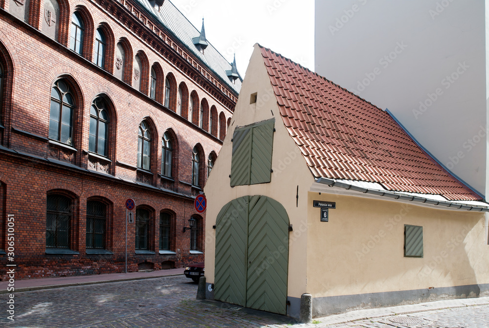 Riga Latvia, old stable building that has been converted into a garage 