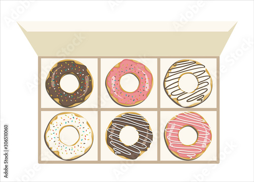 Colored delicious donuts with sprinkles in a box