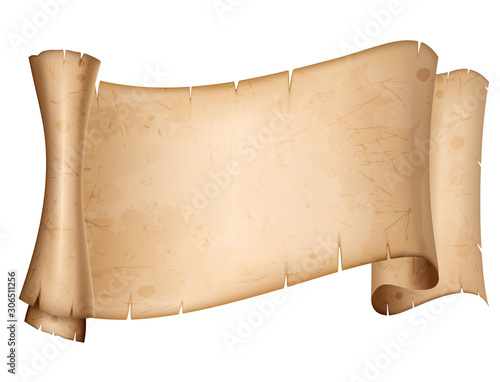 Vintage paper manuscript horizontal oriented isolated on white background