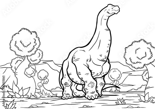 Outline Brontosaurus Dinosaur Illustration, Coloring page, A4 photo