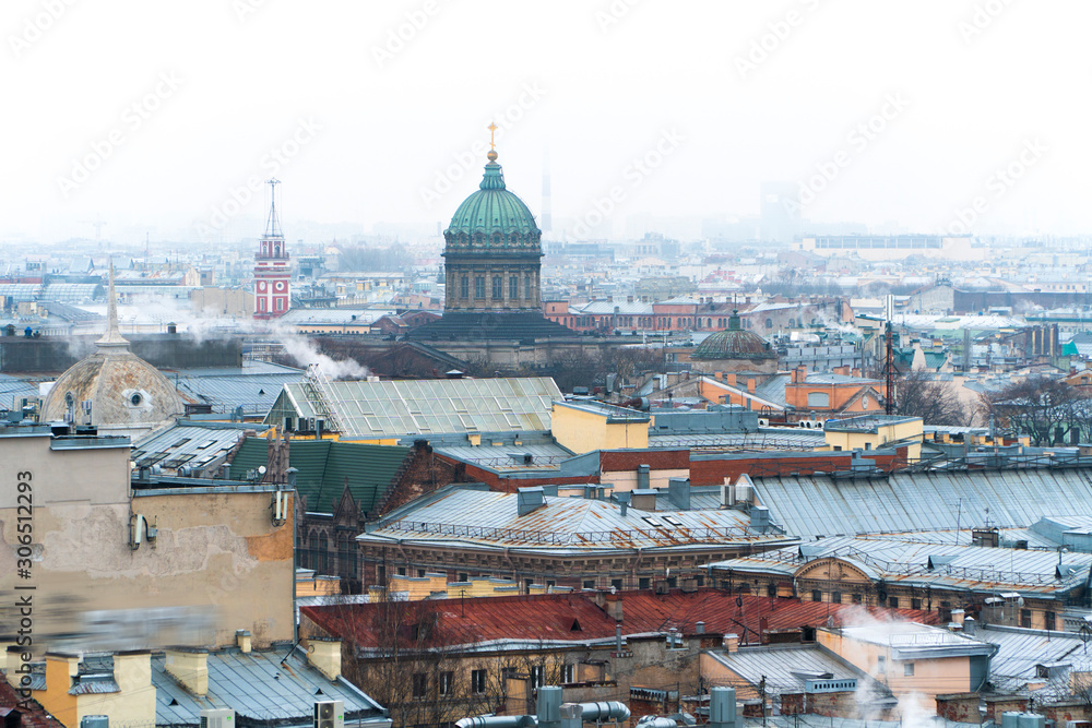 Top view on the roofs of St. Petersburg in late autumn.
