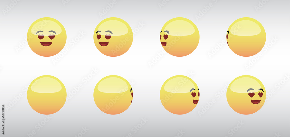 3D Loving Head Emoticon Spinning Social Media Icons Vector 3D Loving Head Emoticon Spinning Social Media Icons Vector