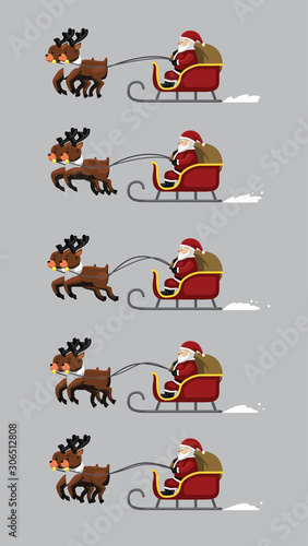 Santa Claus Reindeer Cart Running Side View Animation Frame Cartoon Vector