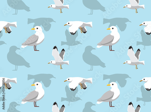 Seagull Flying Cartoon Seamless Background Wallpaper-01