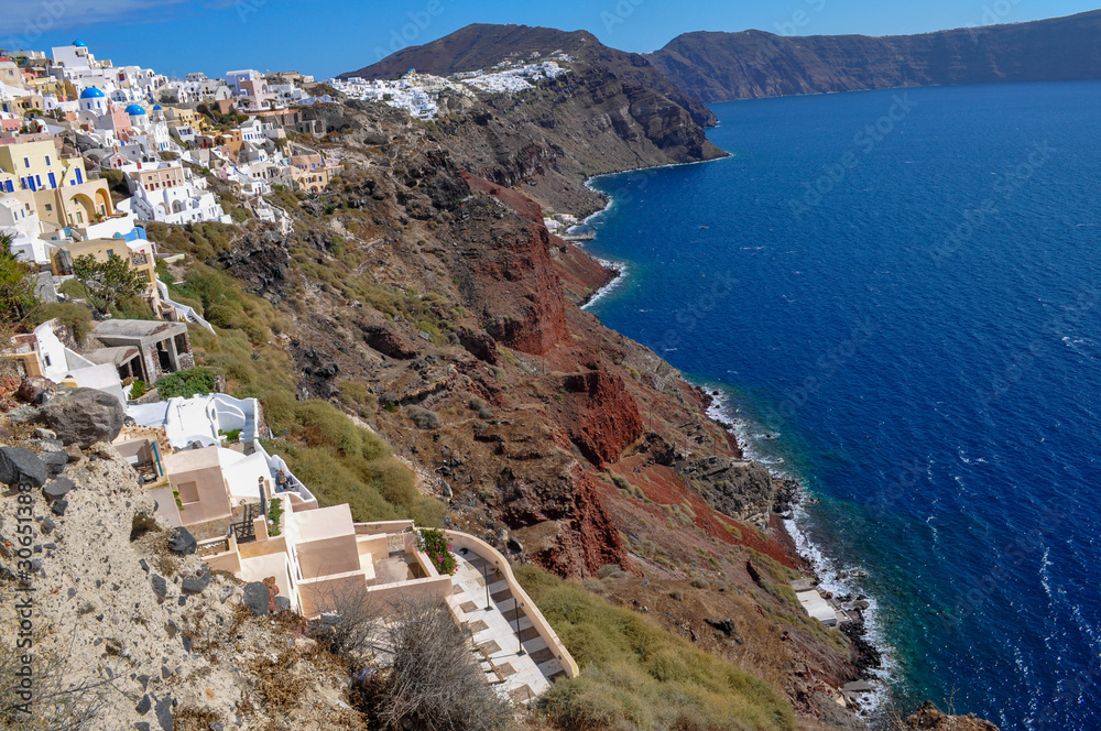 White city on the mountain on the Santorini island in Greece