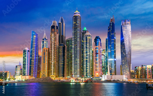 Modern residential architecture of Dubai Marina, UAE photo