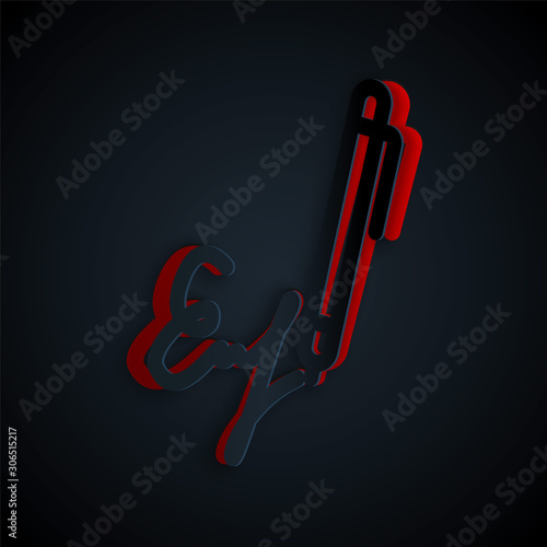 Paper cut Signature line icon isolated on black background. Pen and undersign, underwrite, ratify symbol. Paper art style. Vector Illustration