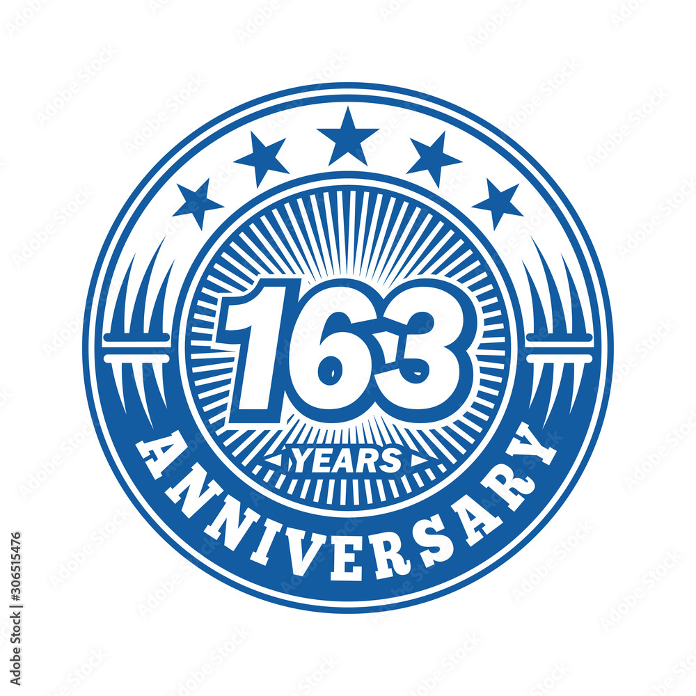163 years logo. One hundred sixty three years anniversary celebration logo design. Vector and illustration.