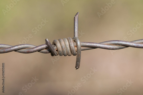 Rusty metal barbed wire with an unfocused background