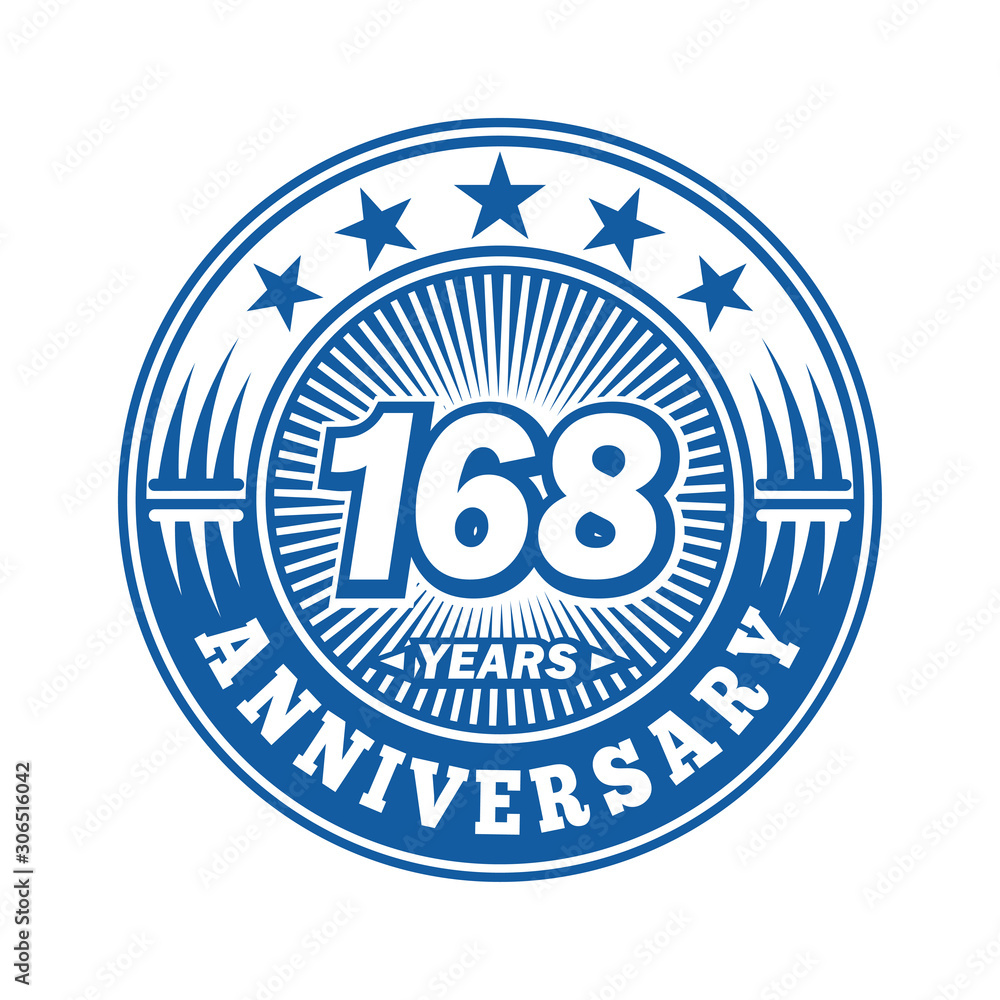 168 years logo. One hundred sixty eight years anniversary celebration logo design. Vector and illustration. 168 years logo. One hundred sixty eight years anniversary celebration logo design. Vector and illustration.