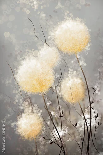 Obraz abstract illustration of dandelions with branches on a gray background