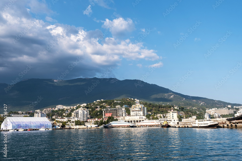View of the seaport of Yalta on the southern coast of Crimea.