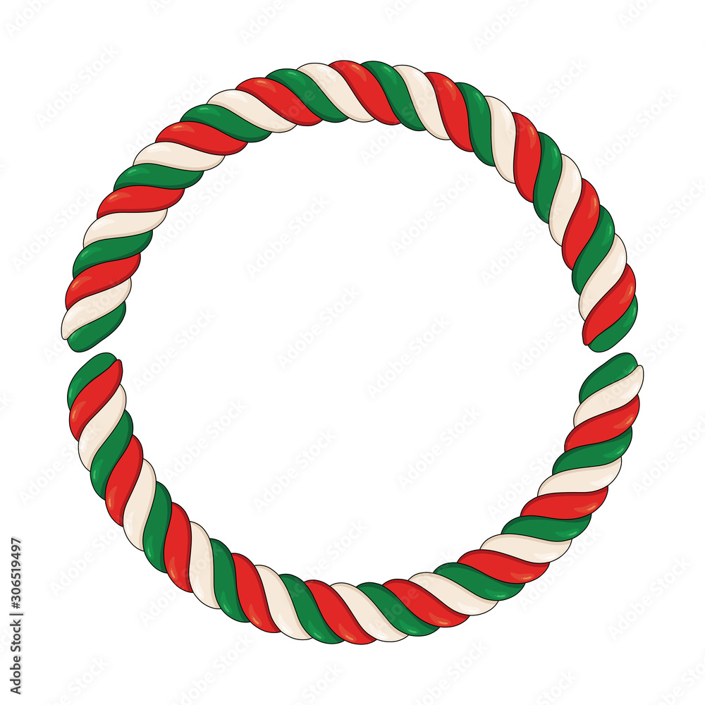 Obraz premium candy cane circle frame isolated on white background. Swirl hard candy round border with copy space