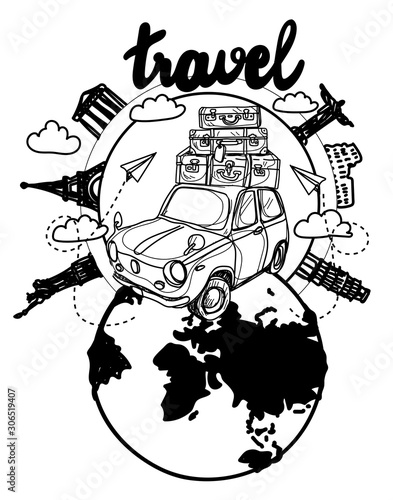 drawing the car travel around the world