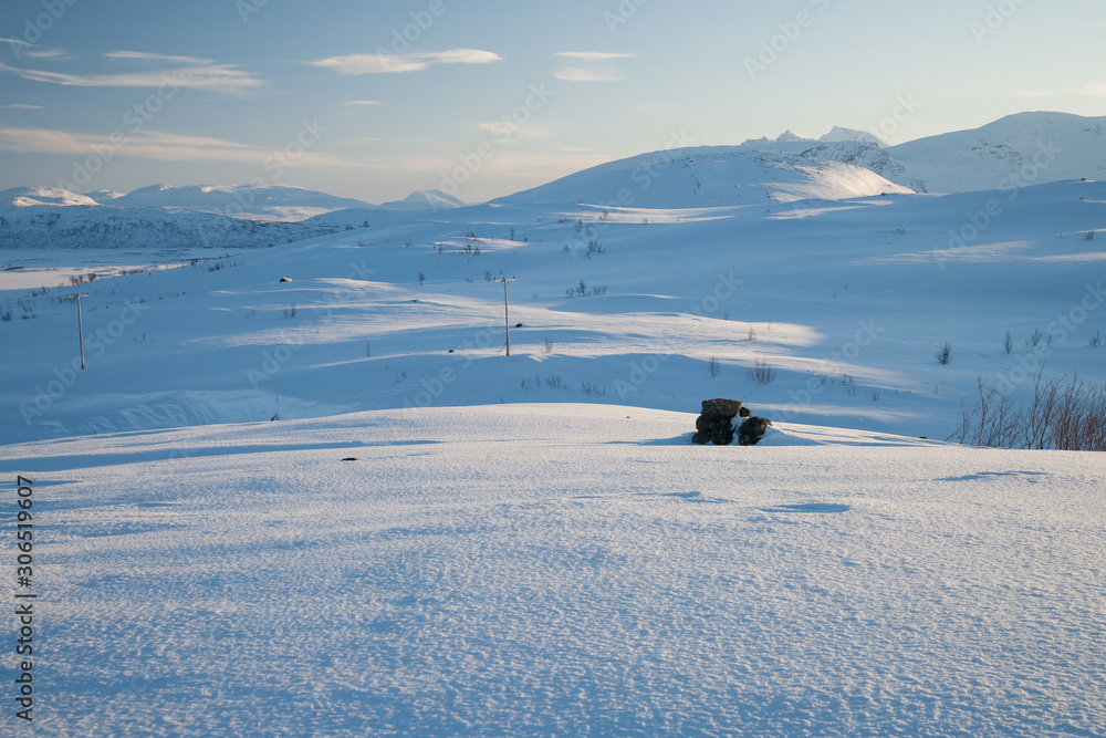 evening light over a beautiful winter landscape in norway evening light over a beautiful winter landscape in norway