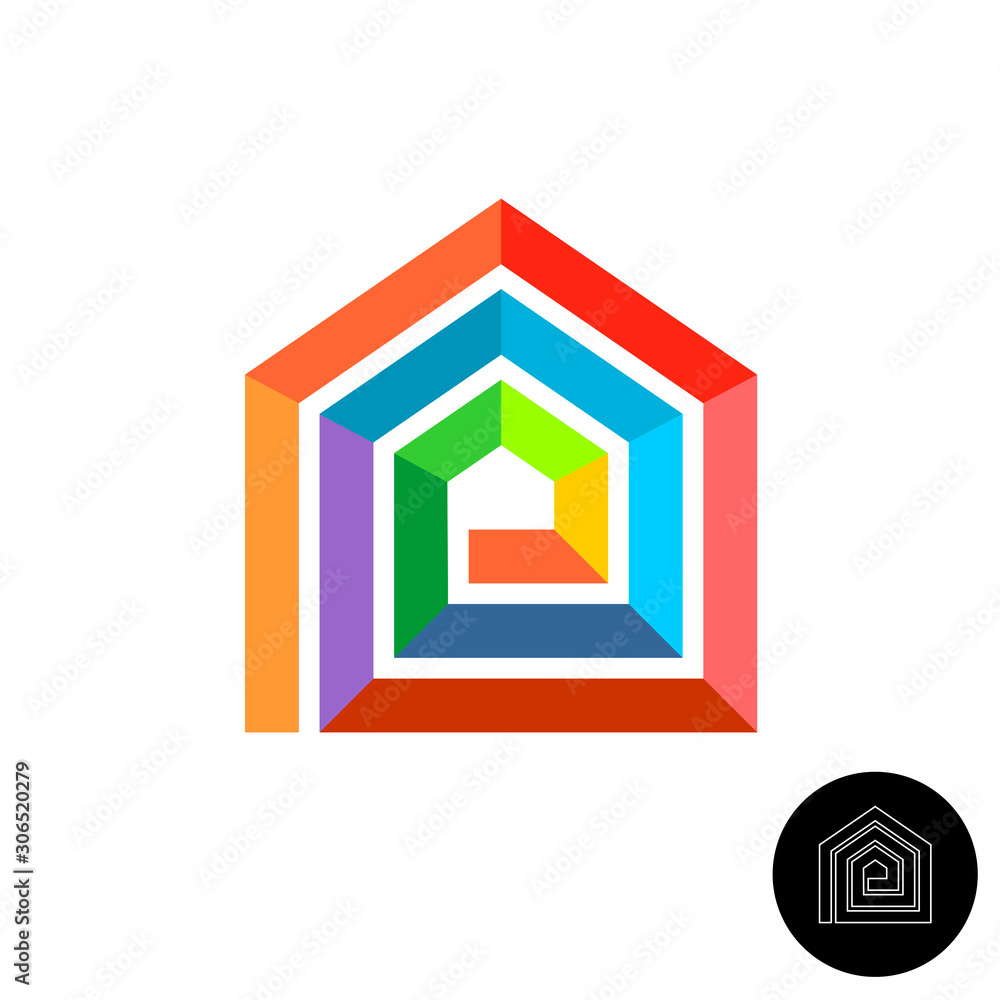 House design colorful logo. Rainbow color stripes home silhouette ...