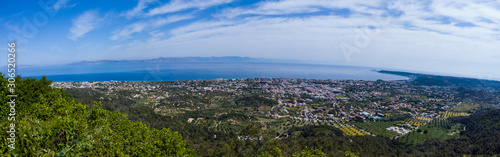 View of Ialyssos from Mount Filerimos. Blue Sea and Mountains in summer in Greece