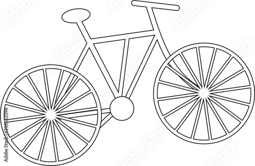 Flat black and white simple bicycle. Object for coloring. Vector.