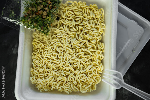 selective focus, instant noodles with spices photo