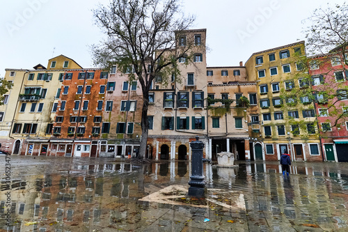 empty flooded square of the jewish ghetto of venice in cannaregio