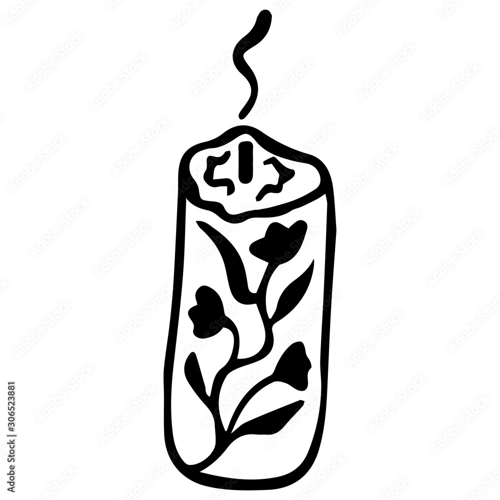 Hand-drawn black and white scented candle. Isolated object. Vector. Hand-drawn black and white scented candle. Isolated object. Vector.