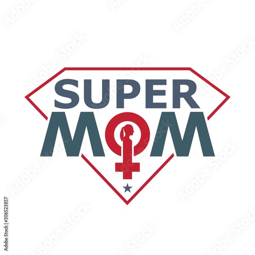 Super mom shield. Super hero style. Mother's day card and Happy birth day for mother. Female sign icon. Silhouette of woman head