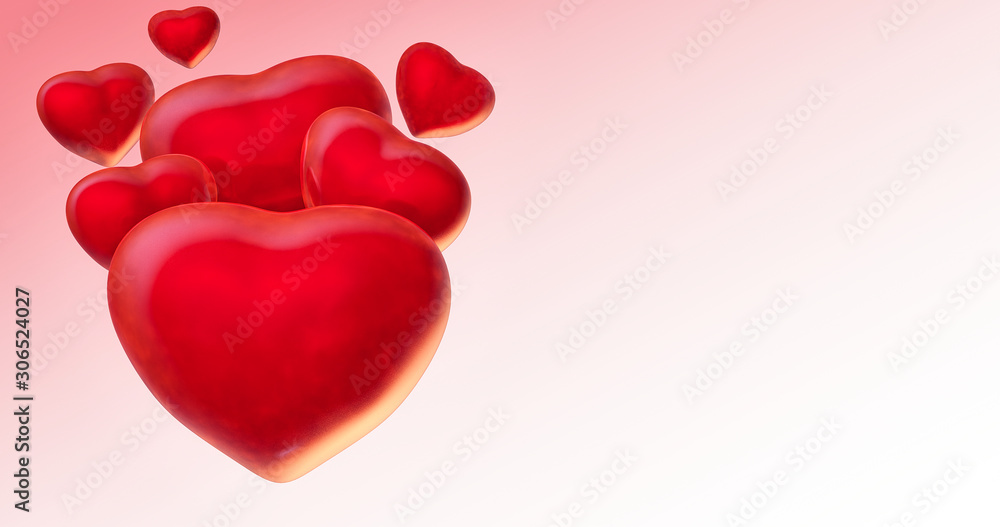 Valentine's Day background with red hearts. 3D rendering. Cute love banner or greeting card. Place for text Valentine's Day background with red hearts. 3D rendering. Cute love banner or greeting card. Place for text