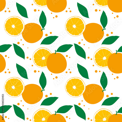 Seamless pattern with oranges. Summer tropical background.
