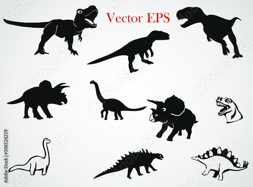 Cute Dinosaurs Set. Silhouette. VECTOR