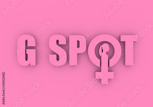 Metaphor of exploring female sexuality. Spot-g erogenous zone emblem. Female sign icon. Silhouette of woman head. 3D rendering photo