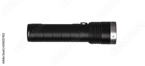 Canvas Print modern black metal flashlight isolated on white
