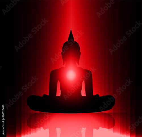 Black Buddha silhouette against Dark background. yoga