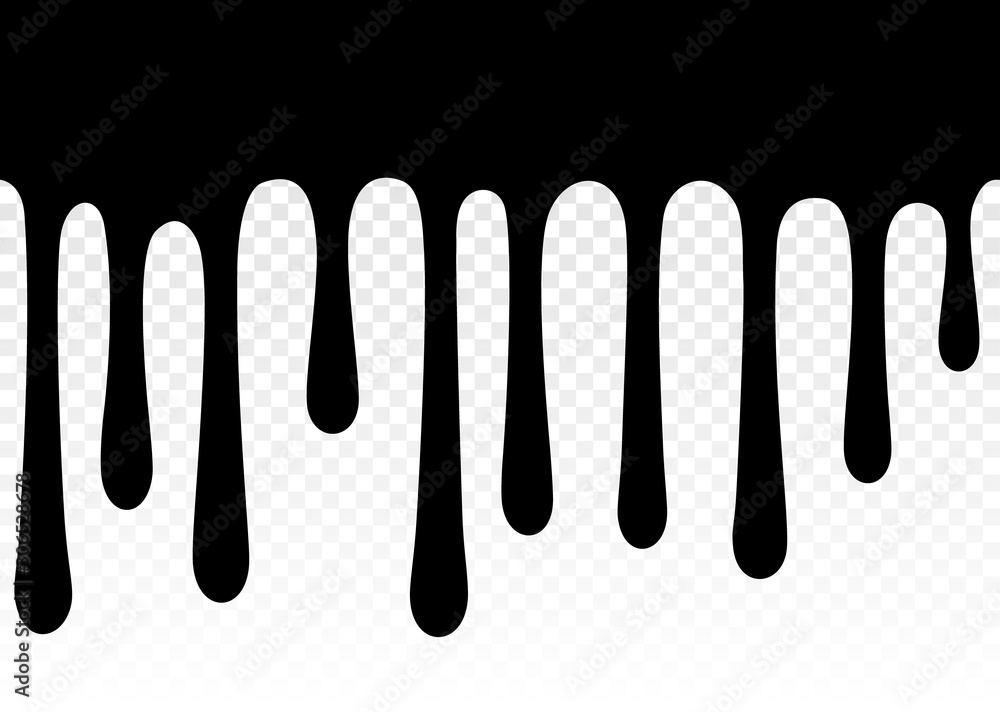 Fototapeta premium Paint dripping. Dripping liquid. Paint flows. Current paint, stains. Current drops. Current inks. Vector illustration. Color easy to edit. Transparent background. Seamless pattern.