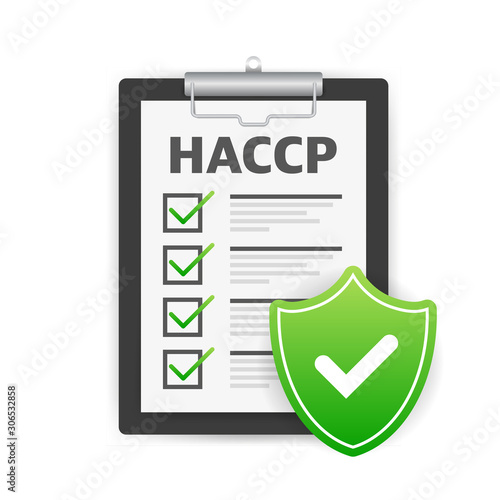 HACCP. Hazard Analysis Critical Control Points icon with award or checkmark