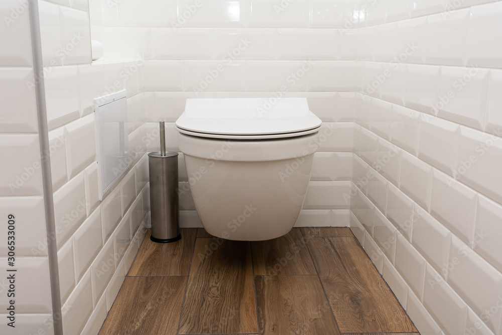 Modern toilet or WC in clean apartment or flat with white porcelain Modern toilet or WC in clean apartment or flat with white porcelain