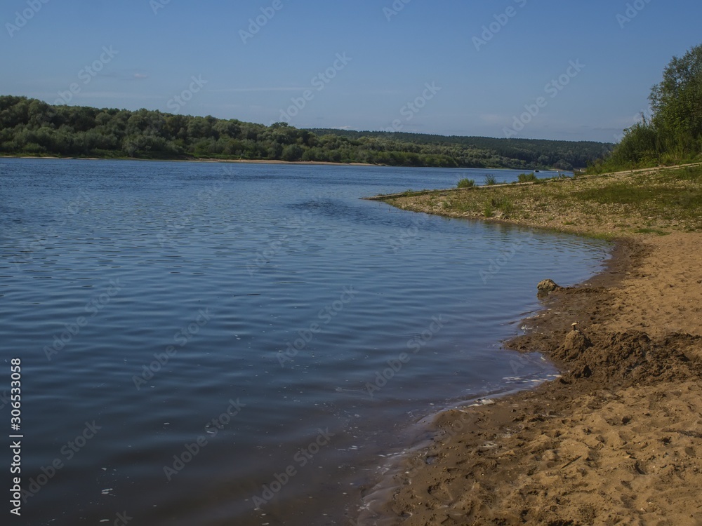  sandy river Bank on a Sunny day, Oka, Russia.