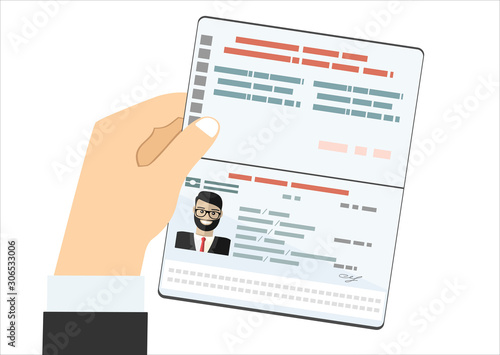 Hand Hold Travel Identification Document Flat Vector Illustration