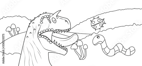 A giant dinosaur eating looking for food big size bugs in a jungle