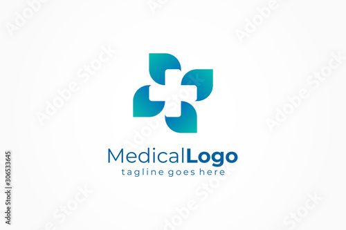 Healthcare Medical Logo. Cross and leaf icon combination. Flat Vector Logo Design Template Element