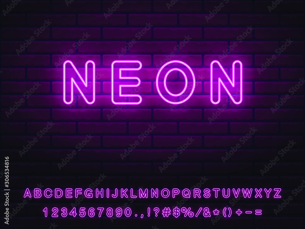 pink neon font set