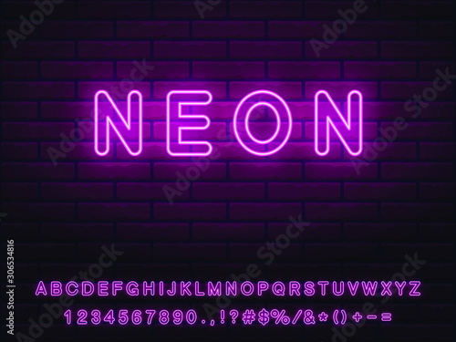 pink neon font set