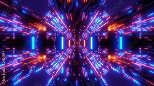 futuristic space galaxy tunnel corridor with nice reflections 3d rendering wallpaper background