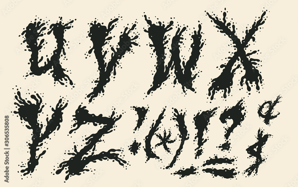 Obraz premium Hand Drawn Liquid Font and Alphabet Set. typography vector illustration.
