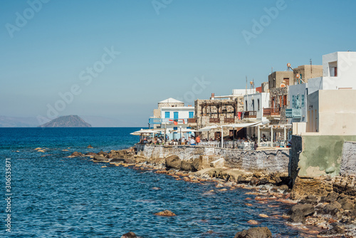 Cafes and restaurants by the sea on the Nisyros island