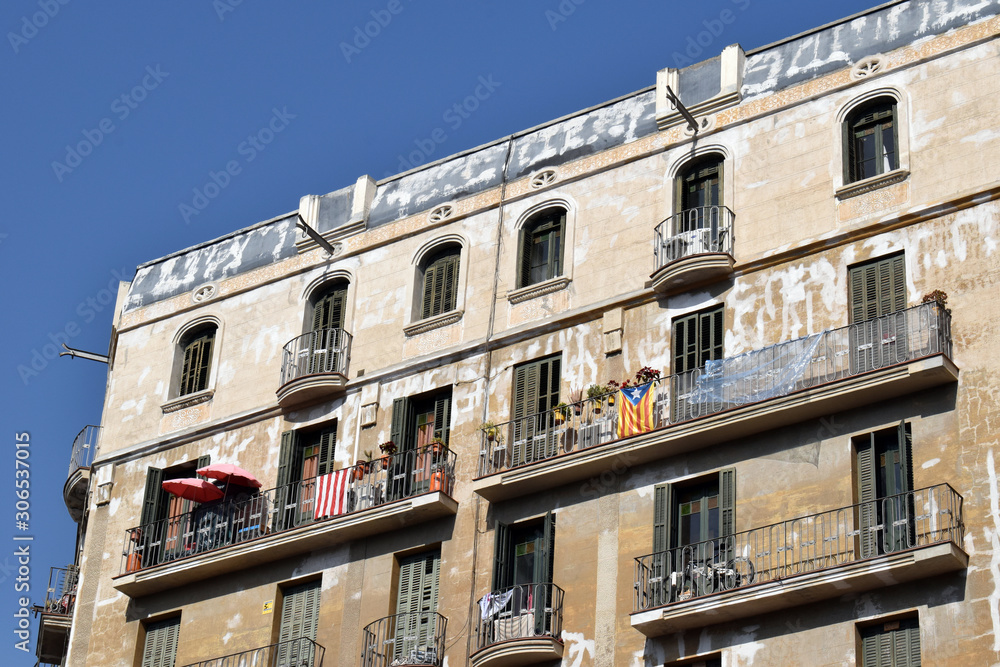 Facade & Balconies of Old Apartment Building 3743-039