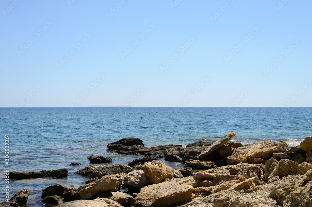 Mediterranean sea landscape with mountains at sunny day on Crete, Greece